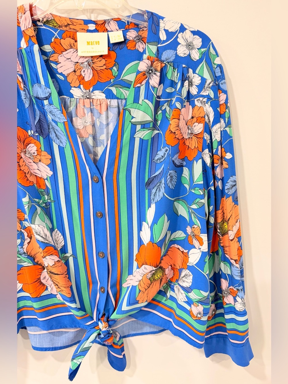 Anthropologie Maeve Elan Scarf Printed Floral Tie Blouse Size 6 - Picture 6 of 11